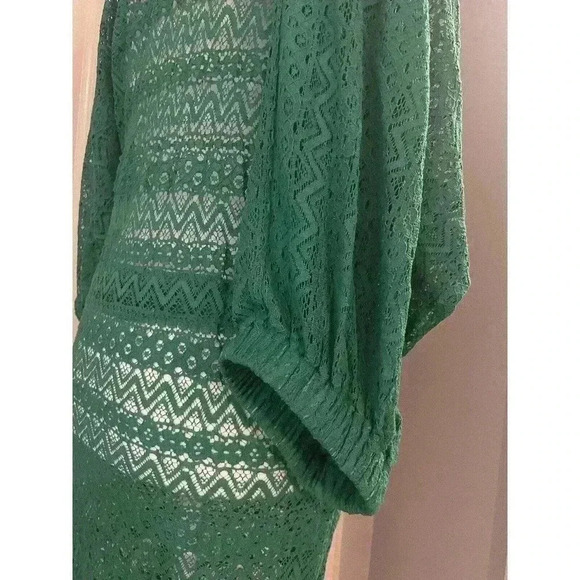 Beach Coverup Medium Lace Drawstring Kaftan Maxi Shirt Dress Swim $295 NWT Green - Picture 7 of 10
